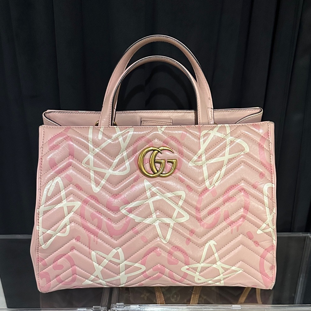 Gucci Pink White Ghost Chevron GG Tote RARE.